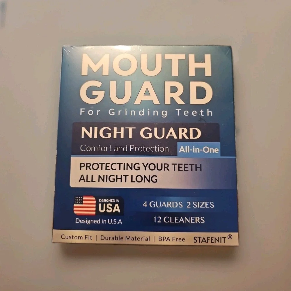 Stafenit Mouth Guard Night Guard for Teeth Grinding w/ 12 Cleaners – 4 Pack NEW
